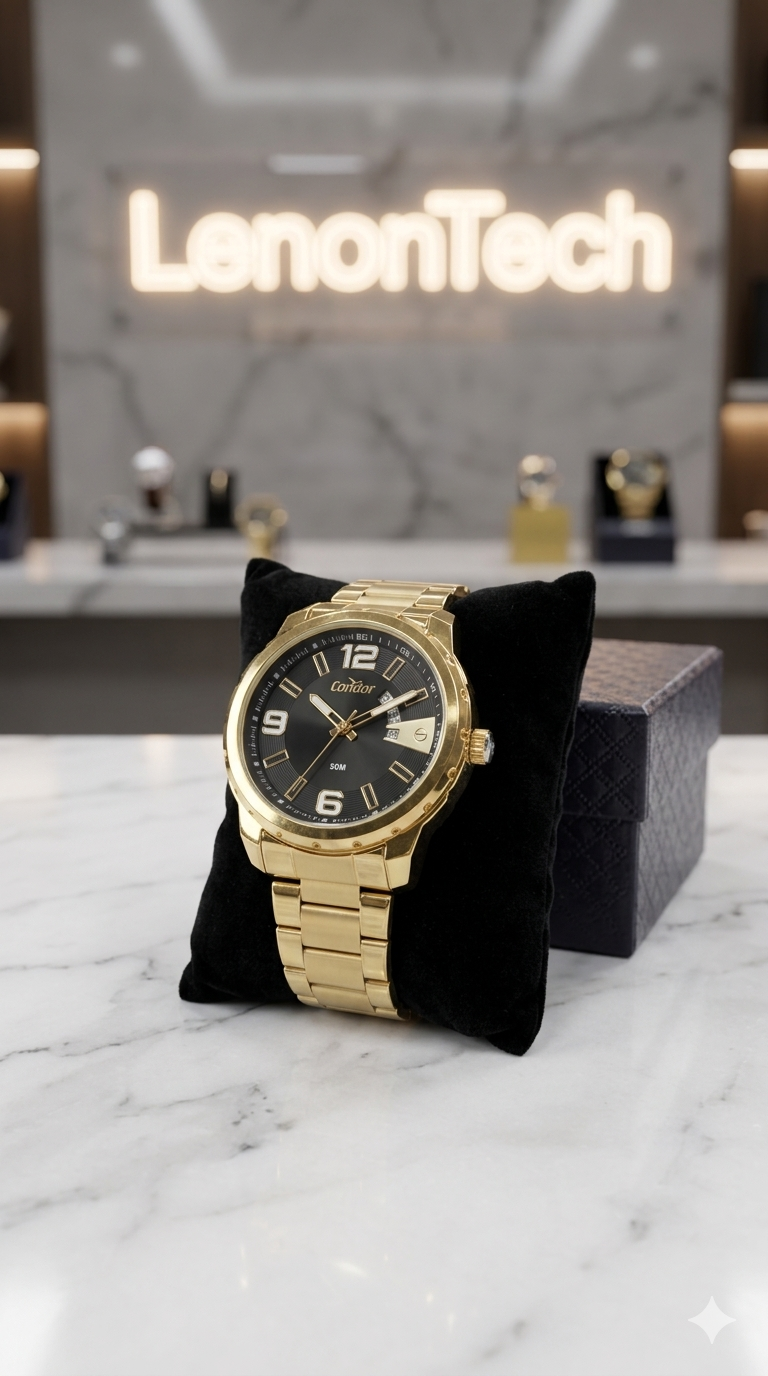 Relógio Condor Quartz Calendário Dourado